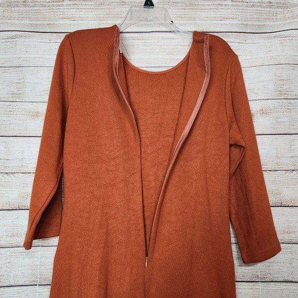NWT Roolee Women's Burnt Orange Pockets Maxi Zipper Back Stretchy Dress Size M - Picture 16 of 16
